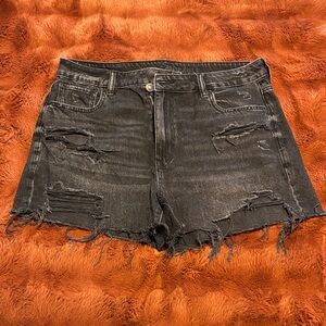 Distressed Black Denim Mom Shorts